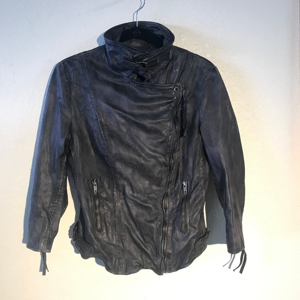 Muuba black leather washed moto jacket
